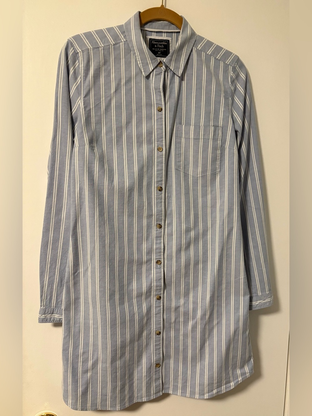 Abercrombie & Fitch Classic Light Blue Vertical Stripe Button-Down Shirt Dress